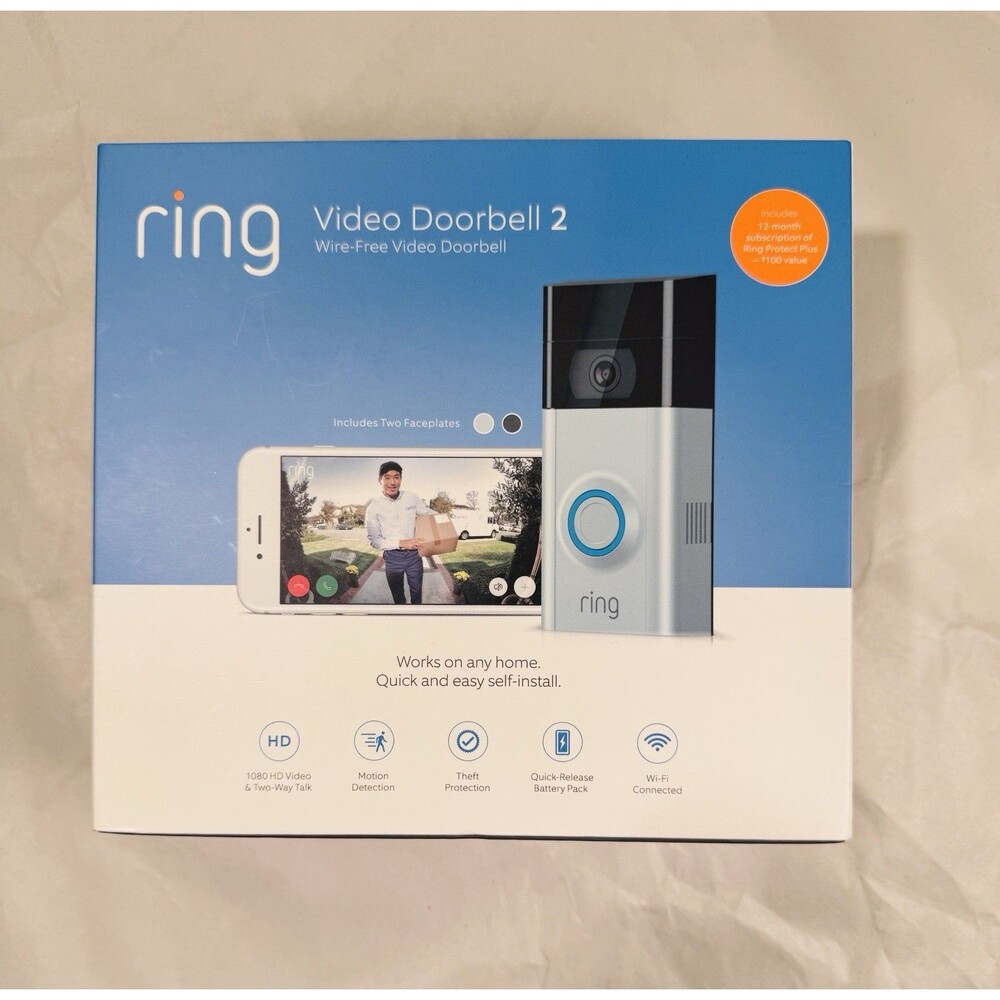 Ring Video Doorbell 2 Wire Free 1080p HD Video Camera - 1337143 New Open Box